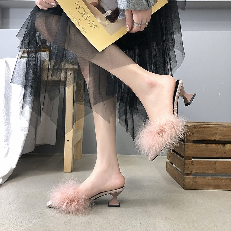 women set toe-shaped non-slip high heels fashion rubber bottom elastic cloth
