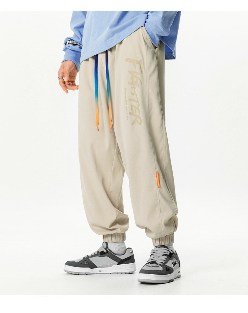 Hip Hop Joggers Men Letter Ribbons Cargo Pants Pockets Track Tactical Casual