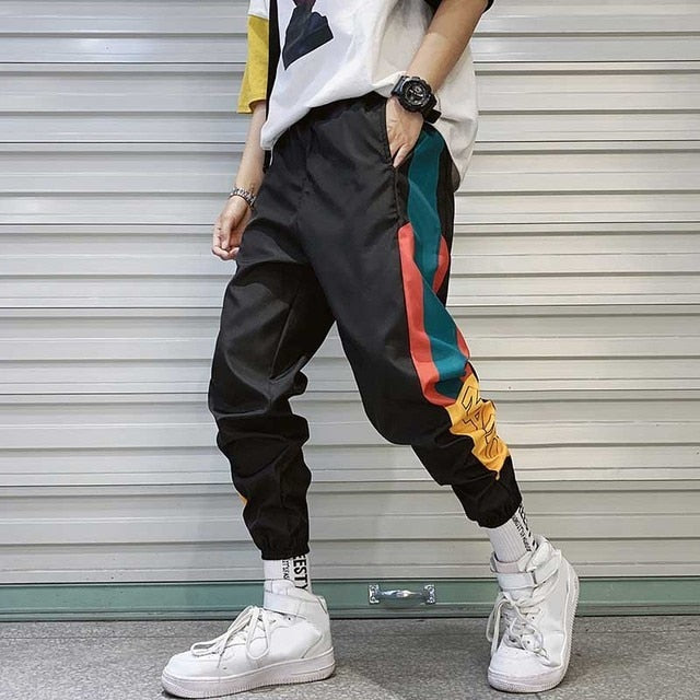 Hip Hop Joggers Men Letter Ribbons Cargo Pants Pockets Track Tactical Casual