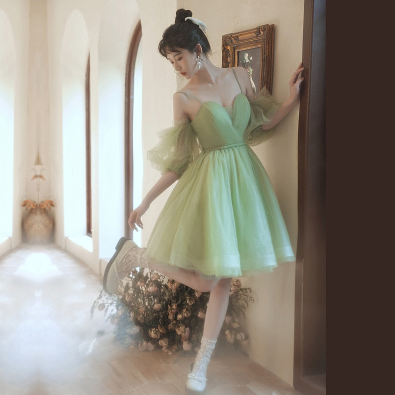 Homecoming Dresses: Mint Green Short Prom Dress Spaghetti Strap Tiered Tulle