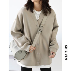 Autumn Winter Women Sports Coat Casual Loose V-neck