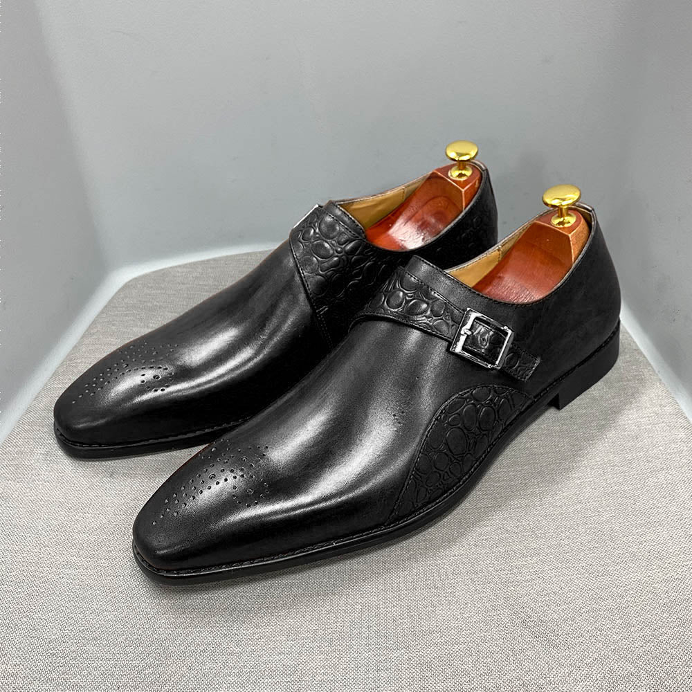 Fashion Mens Monk Strap Dress Shoes Print Genuine Leather