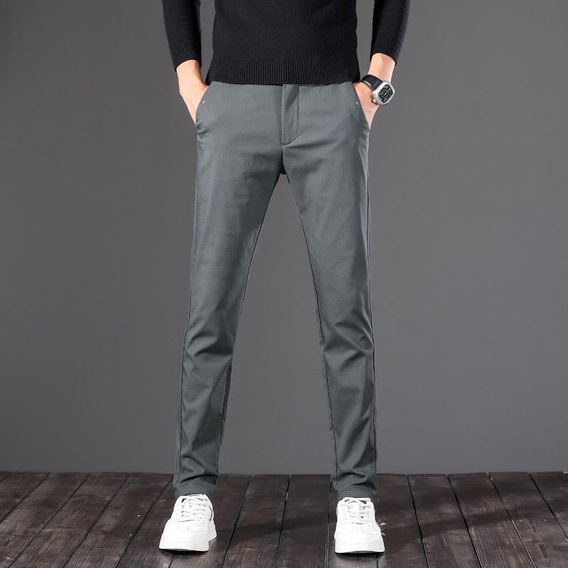 Men Casual Pants Slim Straight Breathable Stretch Classic Trousers for Men
