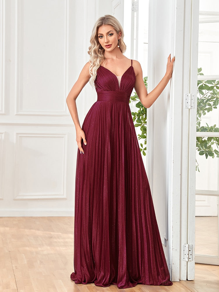 Evening wear Dresses: Evening Dress Floor Length Backless Formal Deep V-neck Women