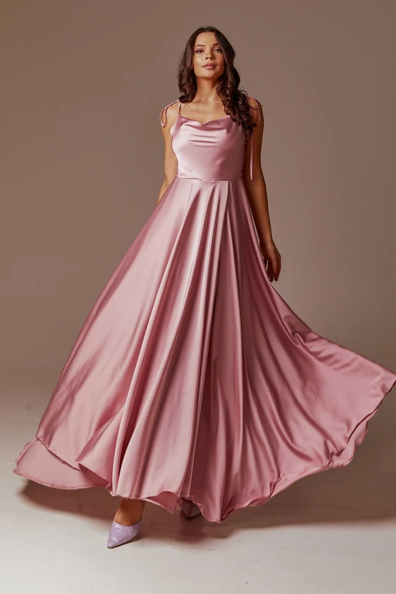 Homecoming Dresses: A Line Blush Pink Long Prom Dresses for Women Open Back