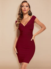 Summer Women HL Bandage Dress Vestidos Red Orange Tank Deep V-Neck