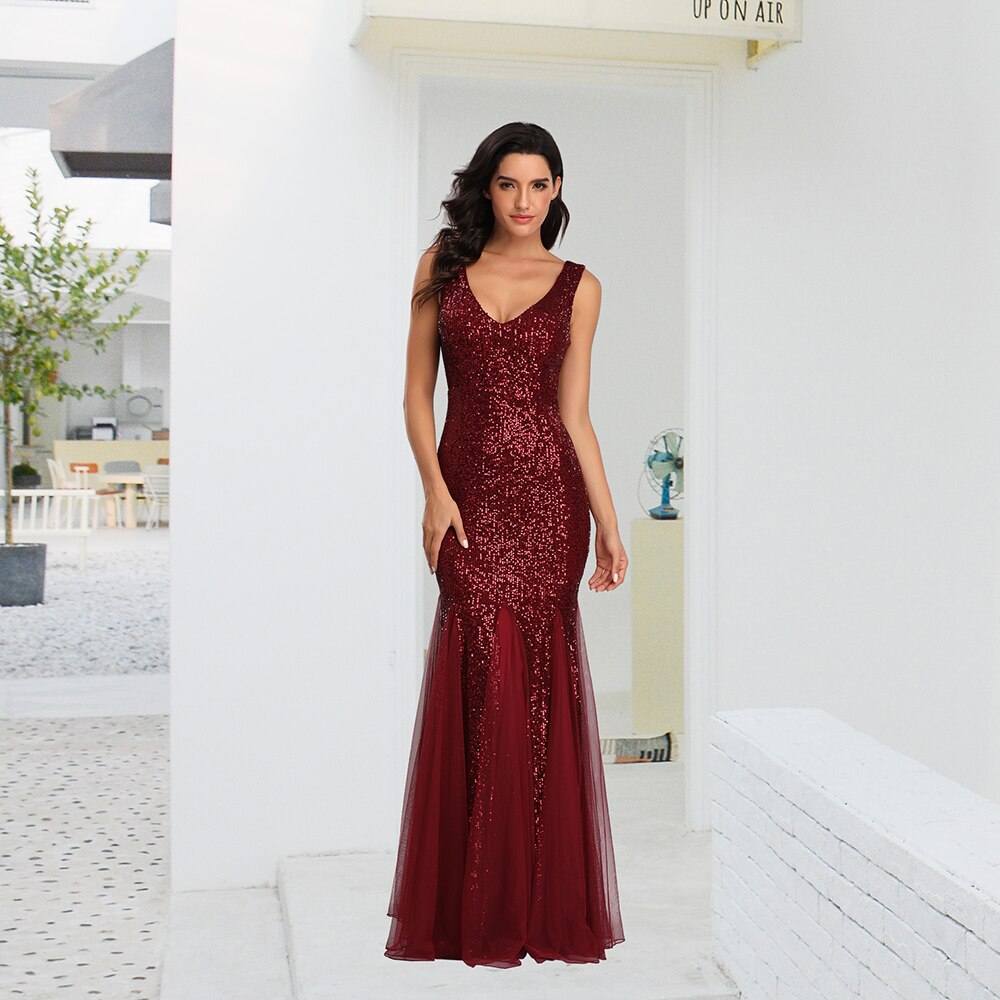 Evening wear Dresses: Women Elegant Double V-neck Cocktail  Dress Mermaid