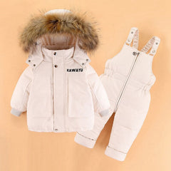 Children Snowsuit Winter Baby Down Jacket Jumpsuit Parka Real Fur