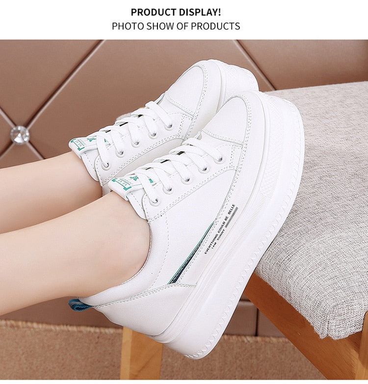 Fujin 8cm Leather Microfiber Women Casual Shoes Platform