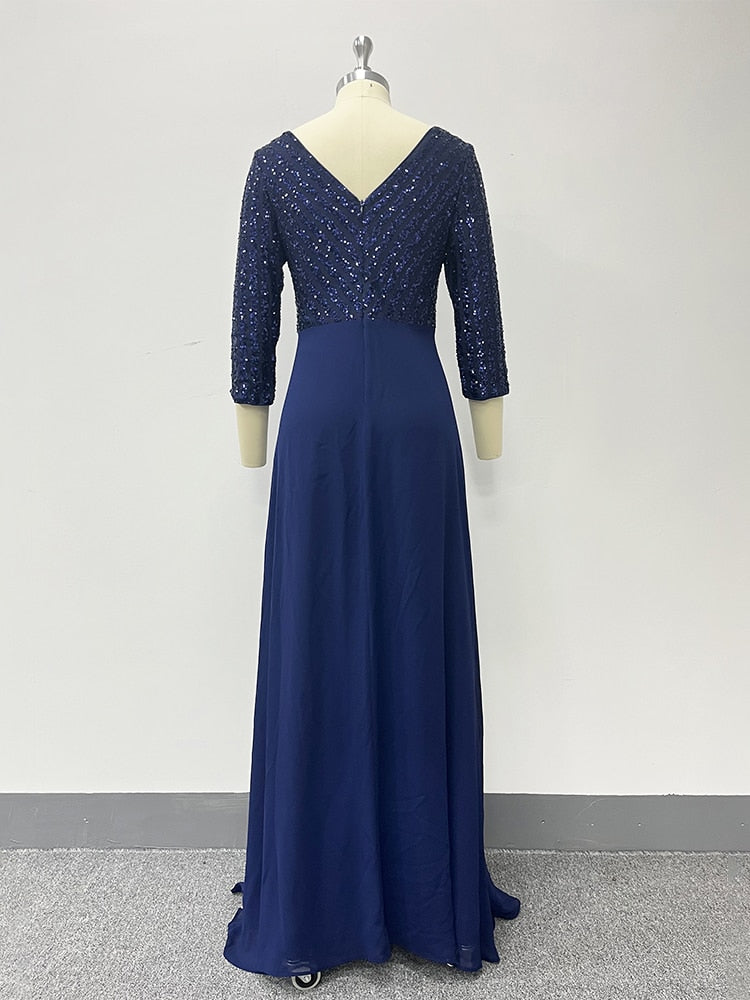 Evening wear Dresses: Plus Size Women Elegant V-neck Half Sleeve Sequin