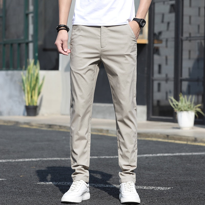 Men Casual Pants Slim Straight Breathable Stretch Classic Trousers for Men