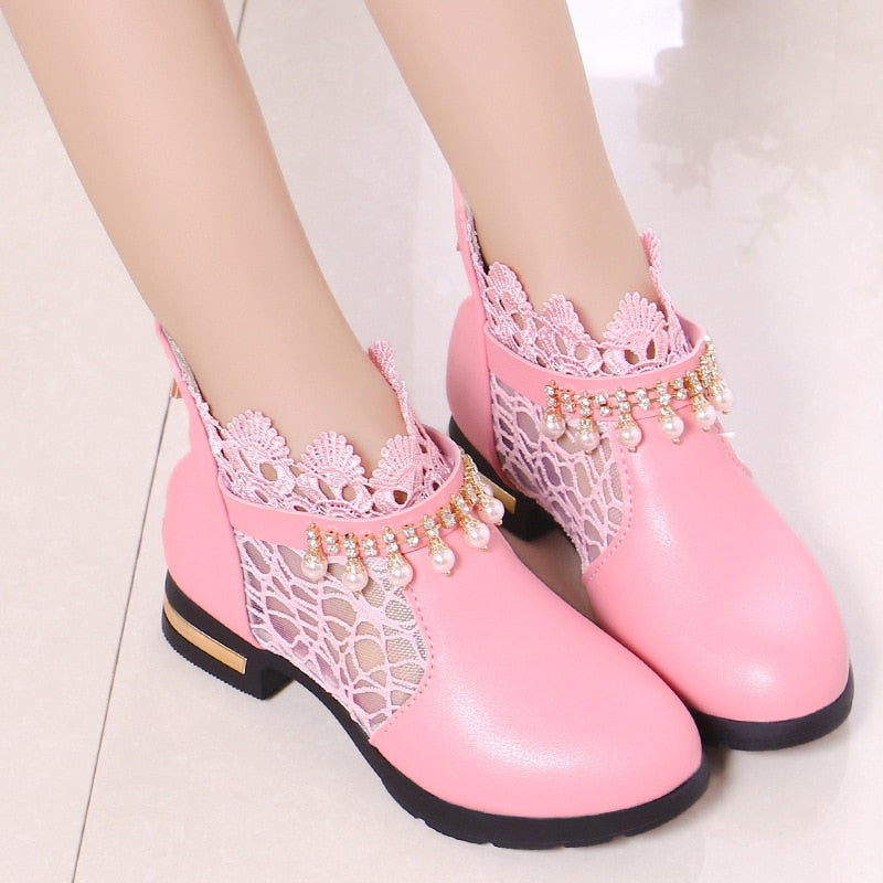 Princess Girls Boots Kids Ankle Boots Lace Fabric Breathable Princess Sweet