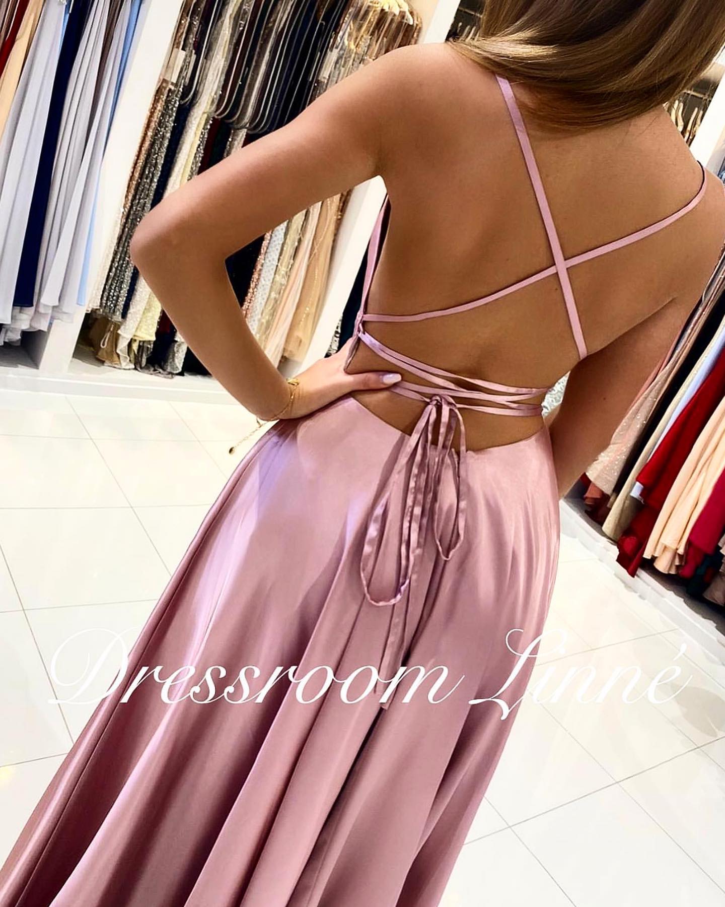 Homecoming Dresses: Prom Dress Satin A-line Gown with Strappy Lace Up Back