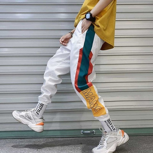 Hip Hop Joggers Men Letter Ribbons Cargo Pants Pockets Track Tactical Casual