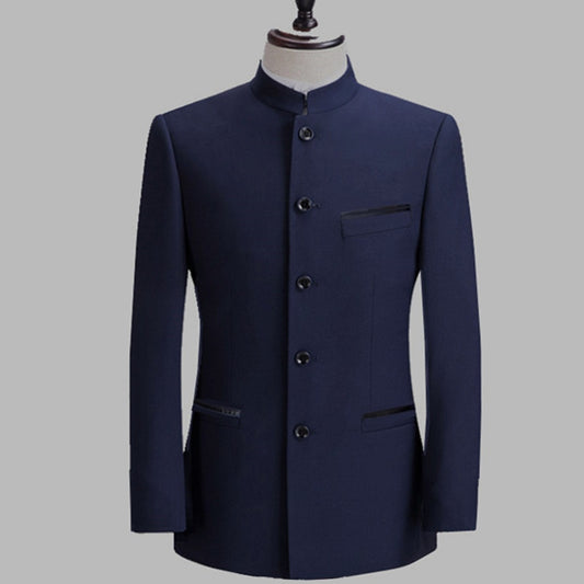 Chinese Style Mandarin Stand Collar Business Casual Wedding Slim Fit Blazer