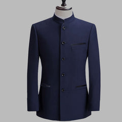 Chinese Style Mandarin Stand Collar Business Casual Wedding Slim Fit Blazer