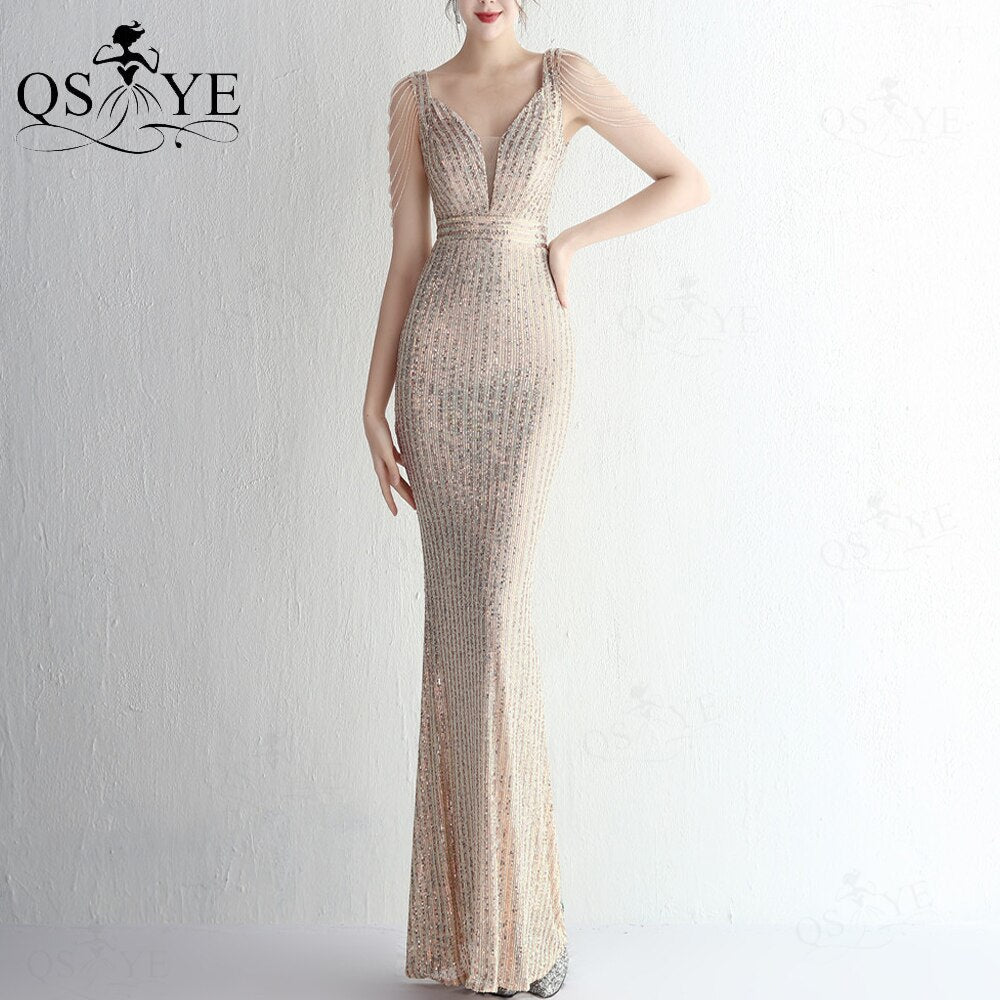 Homecoming Dresses: Prom Dresses V Neck Fitted Evening Gown Beading