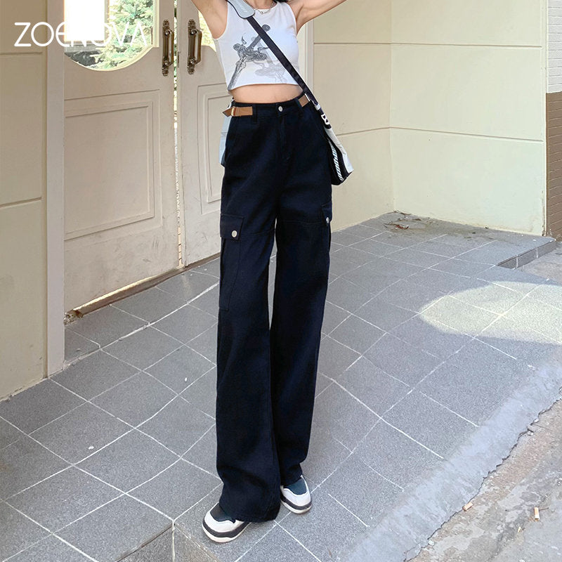 European American Green Jeans Fashion Elegant Solid Pants
