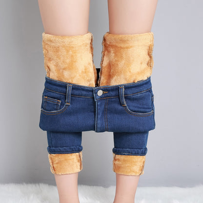 Women Thermal Jeans Winter Snow Warm Plush Stretch Jeans Lady Skinny