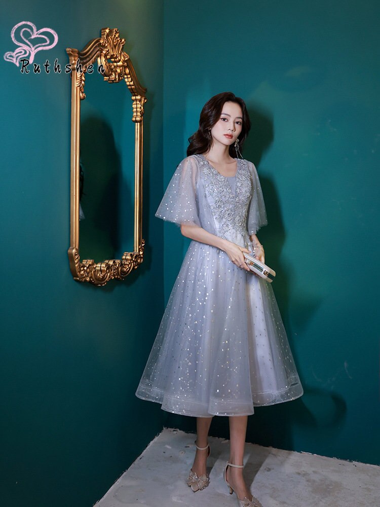 Homecoming Dresses: Women Elegant Evening Gown Flare Short Sleeves Luxury Prom