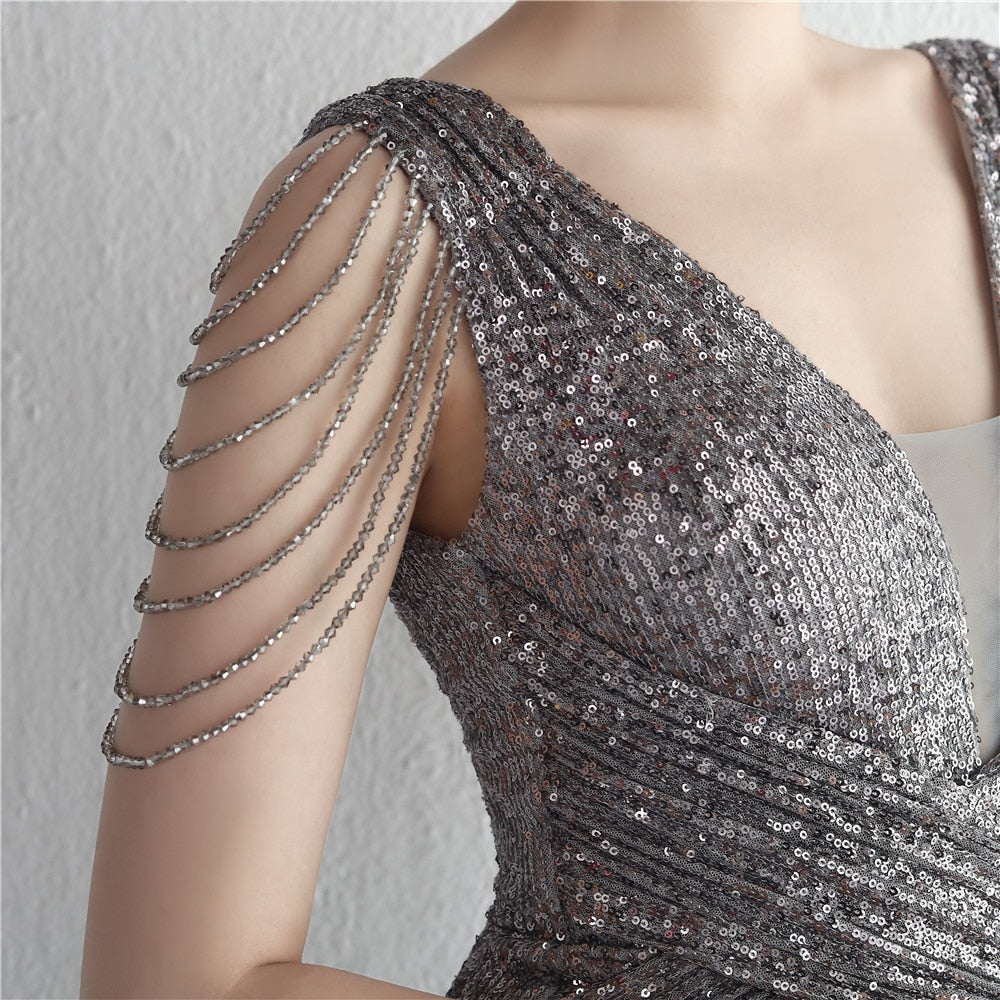 Evening wear Dresses: Evening Dress Long Mermaid Deep V Neck Sequins Maxi