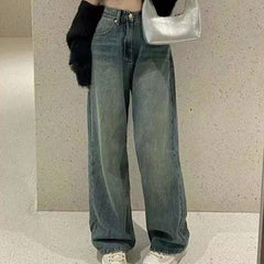 Rimocy Vintage Wide Leg Cargo Jeans Women Autumn High Waist Bagge