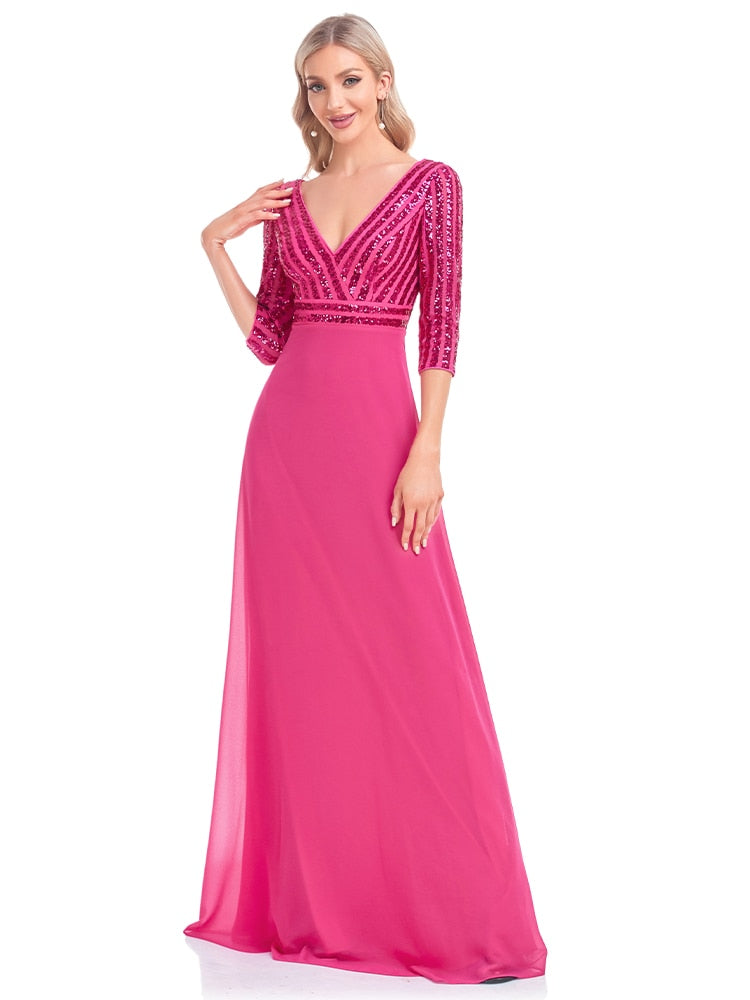 Evening wear Dresses: V Neck Pink Evening Dress Wedding Party