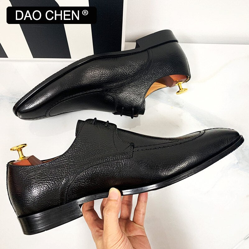 Italian Men Leather Shoes Lace Up Black Brown Split Toe Luxury