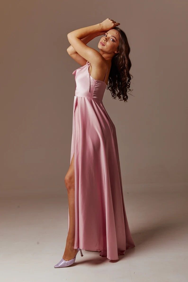 Homecoming Dresses: A Line Blush Pink Long Prom Dresses for Women Open Back