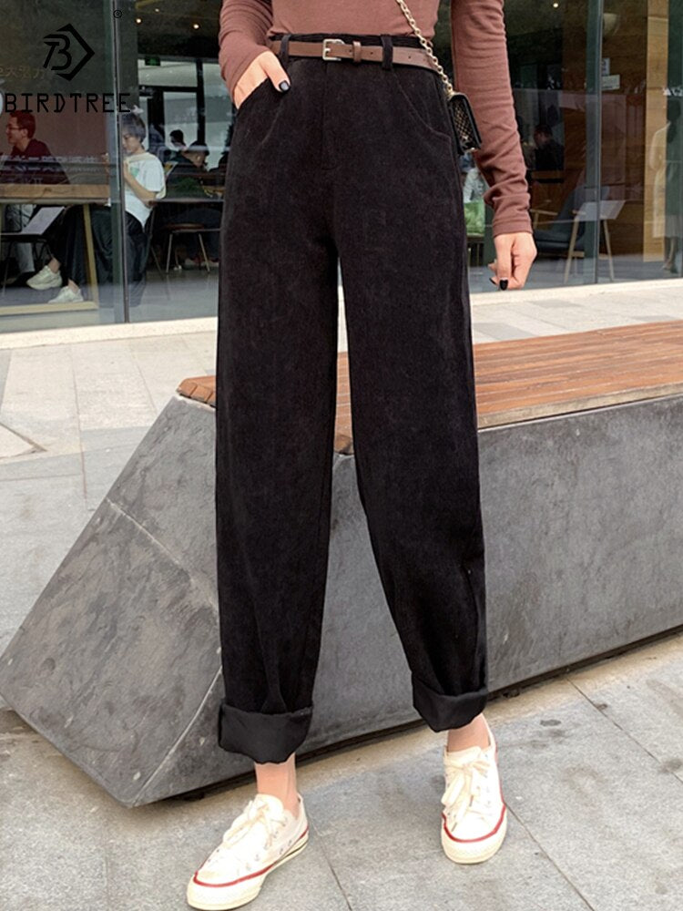 Women Casual Loose Corduroy Wide Leg Pants Fashion Full Length Trousers