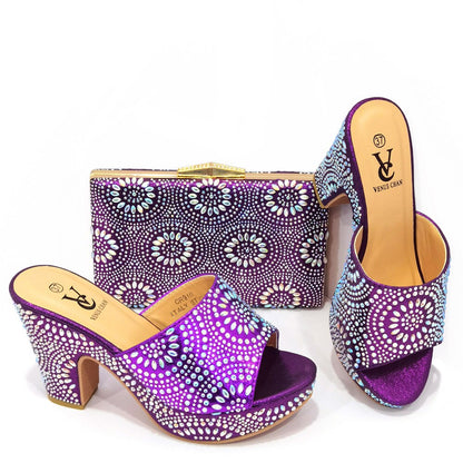Latest Design African Wedding Italian Shoe and Bag Sets Decorated with Appliques