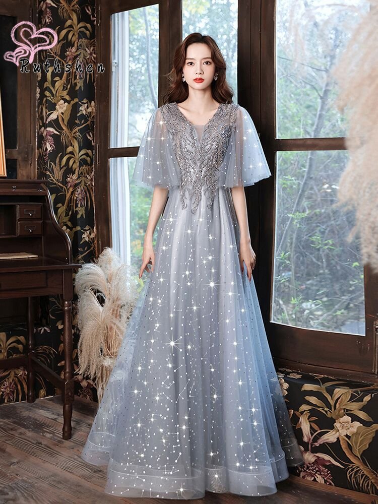 Homecoming Dresses: Women Elegant Evening Gown Flare Short Sleeves Luxury Prom