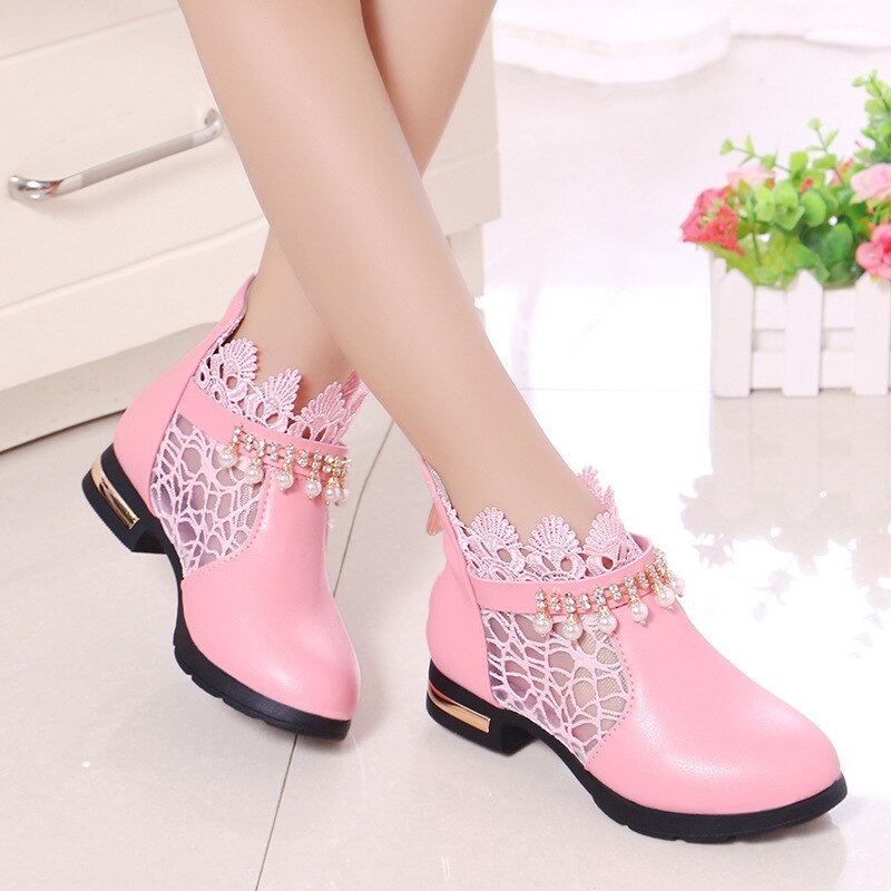 Princess Girls Boots Kids Ankle Boots Lace Fabric Breathable Princess Sweet
