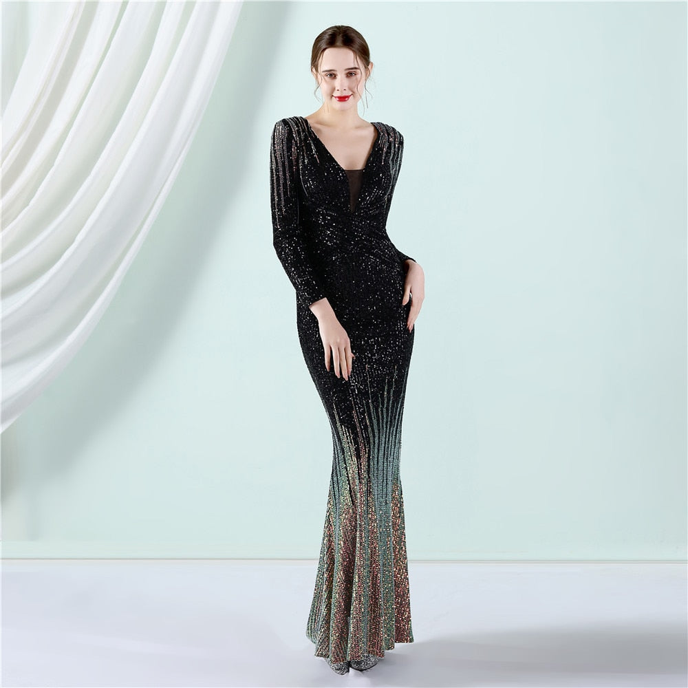 Evening wear Dresses: Green Sequin Evening Dress Luxury Shining Party