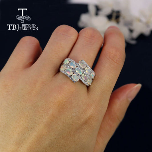colorful natural opal cut oval 3*5mm women ring 925 sterling silver fine jewelry