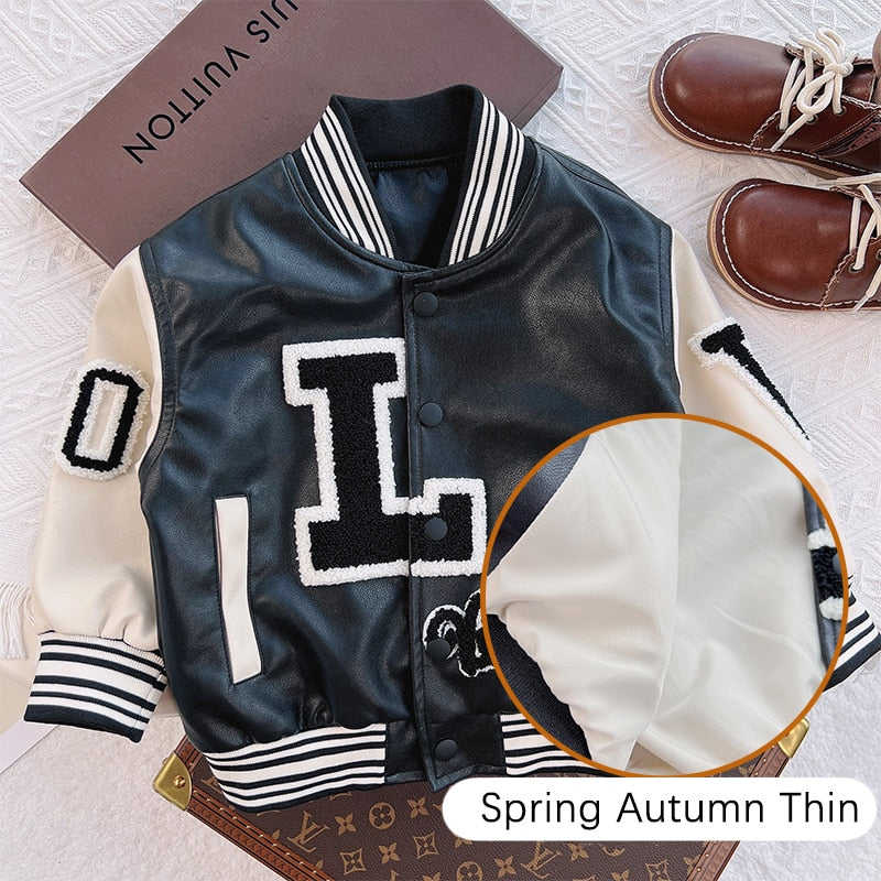 Leather Children Jacket Letter Jacket for Girls Cotton Coat for Girls