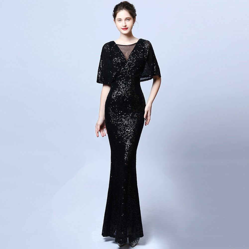 Evening wear Dresses: O-neck Evening Dress V-Back Formal Dress for Women