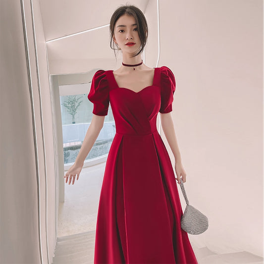 Evening wear Dresses: Prom Dress Collar Puff Sleeve Slim A-Line Birthday