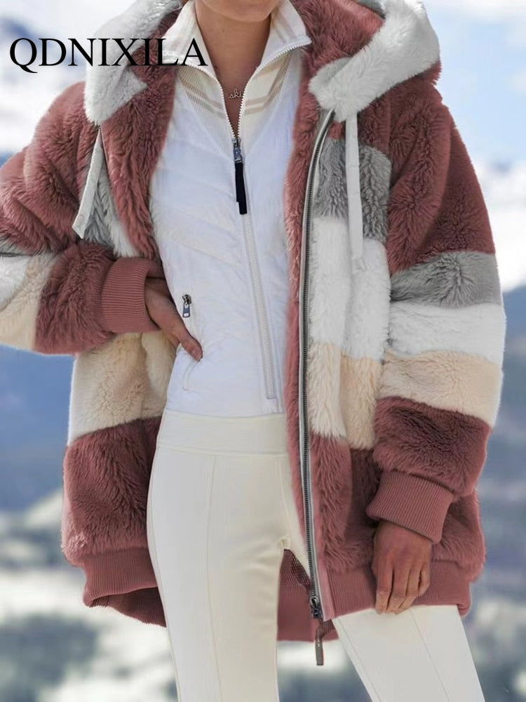 Women Spring and Autumn Oversize Long Teddy Bear Coat Warm Thickening