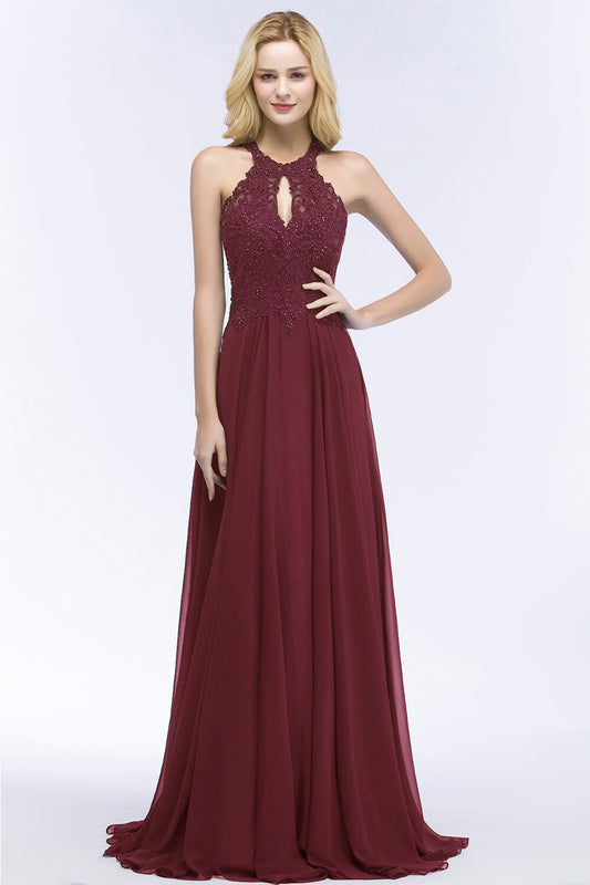 Elegant Prom Dress Halter Neck Bodice Layered in Embroidered