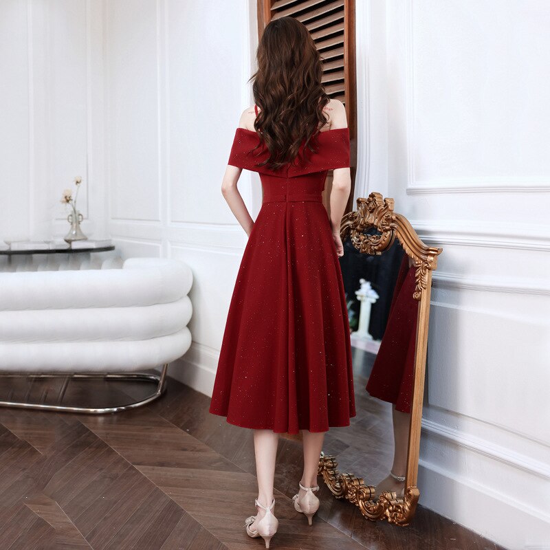 Evening wear Dresses: Women Prom Dresses Burgundy Spaghetti Strap