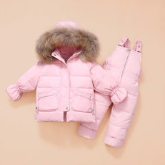 Children Snowsuit Winter Baby Down Jacket Jumpsuit Parka Real Fur