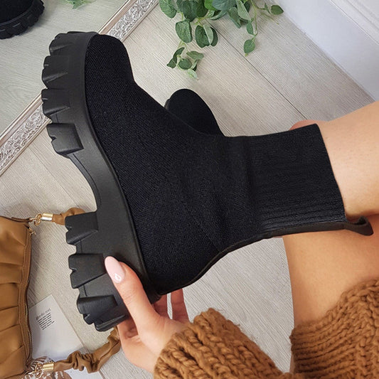 Shoes Woman Boots Knitted Sock Boots Women Thick-soled Short Tube