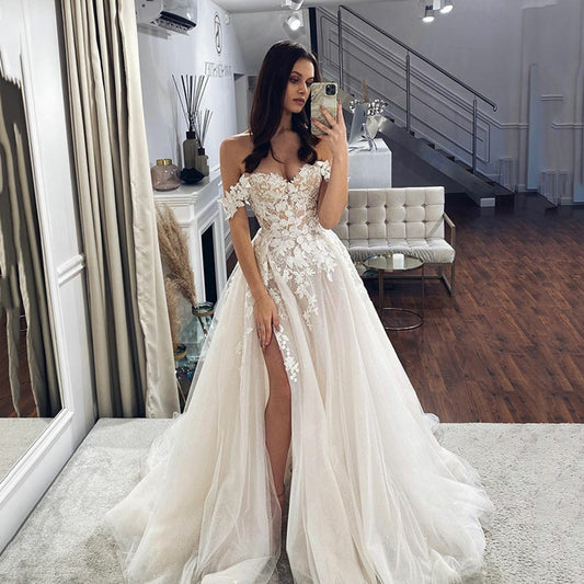 White Bridesmaid Dresses: Wedding Dresses Off The Shoulder Sweetheart Neck