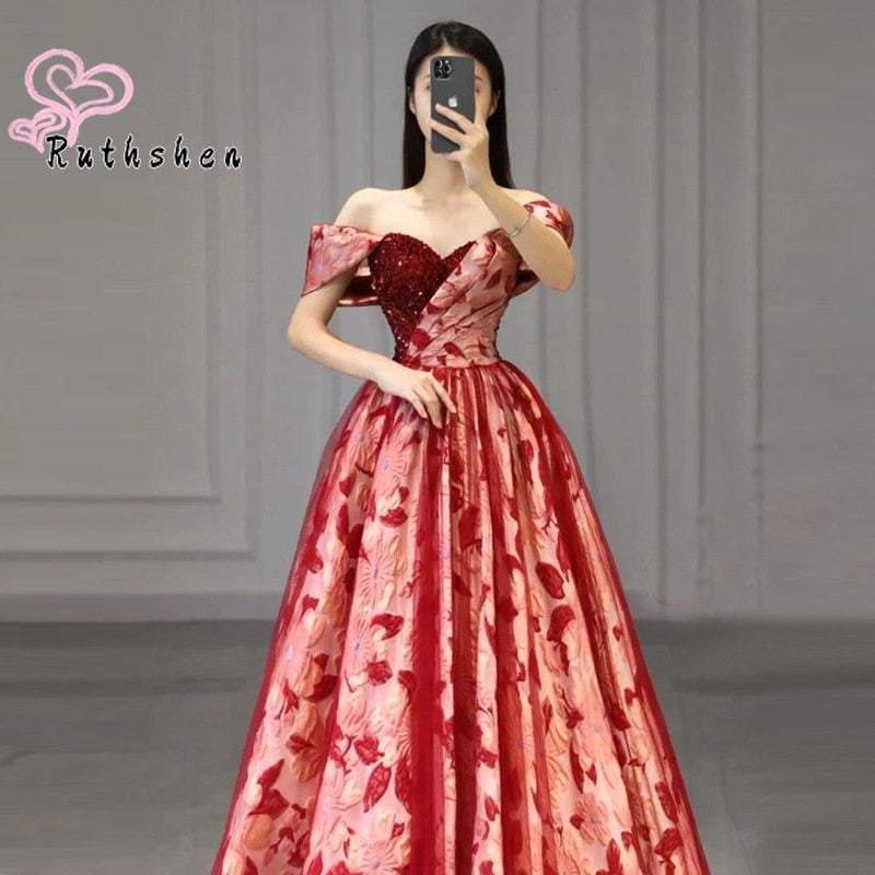 Homecoming Dresses: Evening Dresses Long Off The Shoulder Floral Pattern