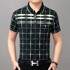 Polo Shirt Men Short Sleeve Polos Shirts Plaid Slim Fit Mens Pol