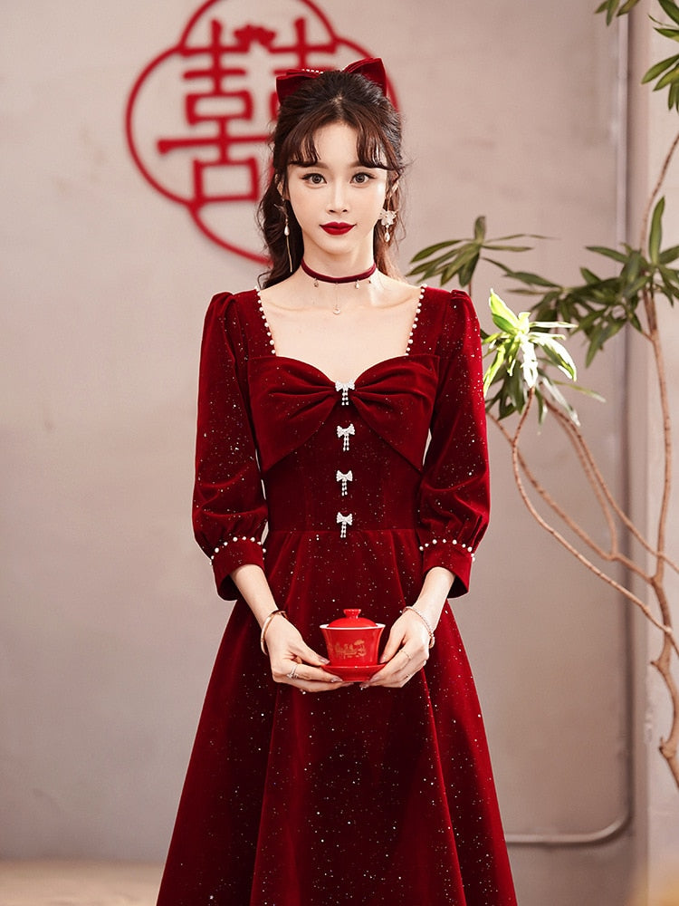 Evening wear Dresses: Prom Dress Sweetheart Collar Long Sleeve A-Line Party Dress