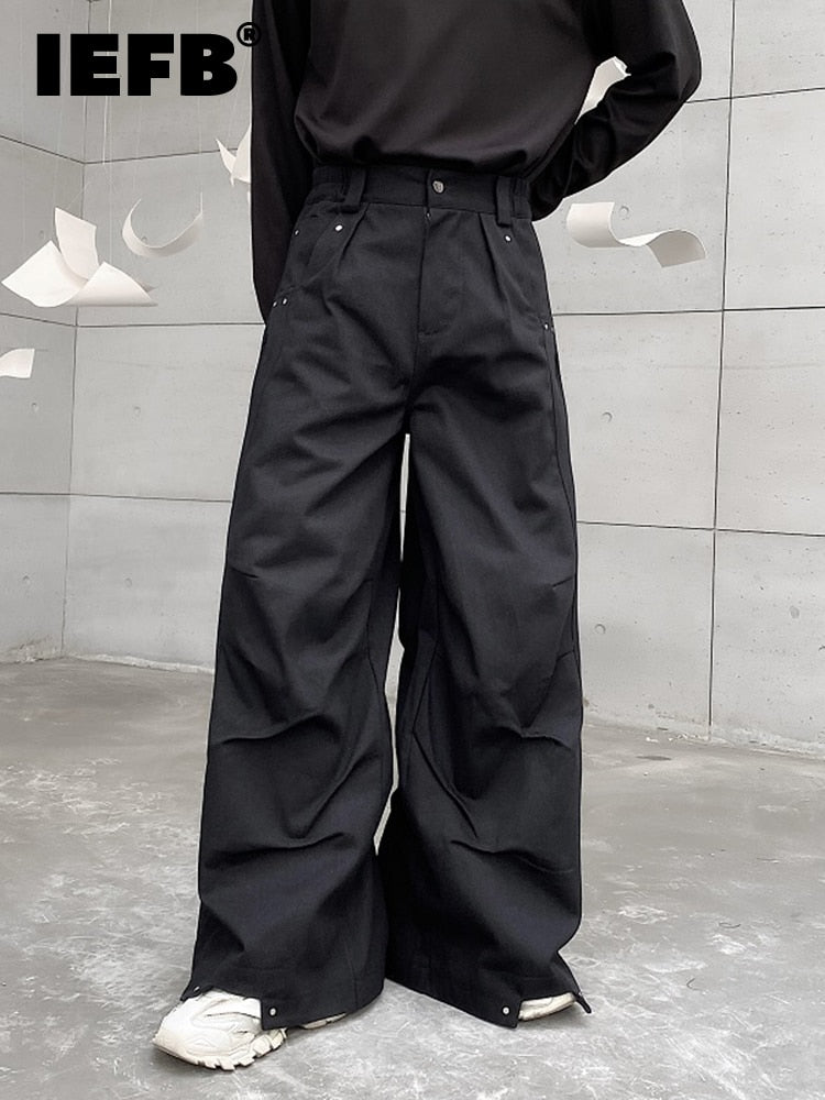 Men Pants Darkwear Pleats Loose Wide Leg Trousers Trend
