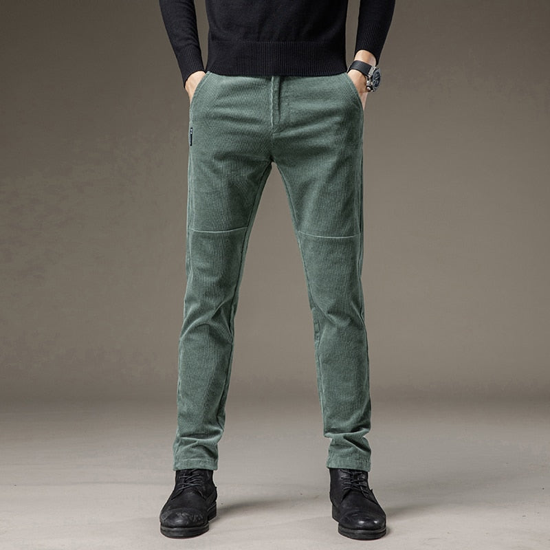 Winter Fleece Warm Corduroy Pants Men Stretch Thick Elastic Waist Fluff Pant