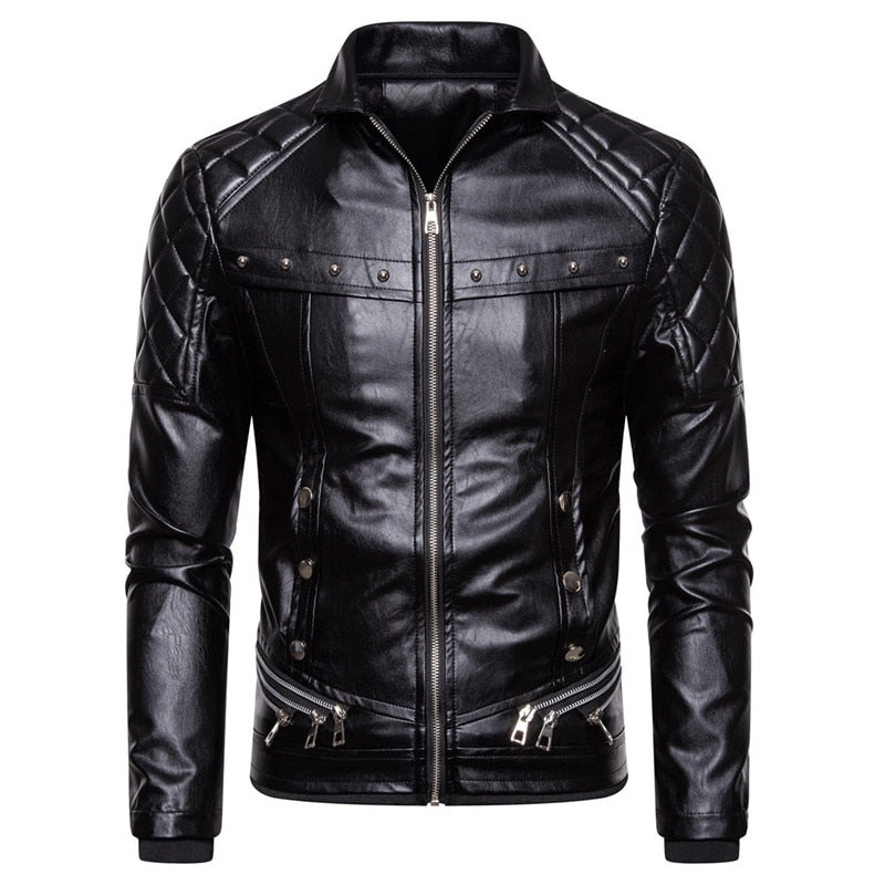 Design Motorcycle Bomber Add Wool Leather Jacket Men Autumn Turn